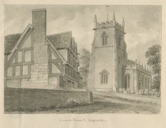 Cannock Kirche: Sepiazeichnung, 1841