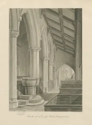 Innenraum der Kirche von Leigh (Sepia-Zeichnung)