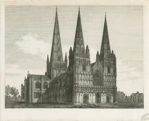 Lichfield-Kathedrale - Westfront: Gravur, nd [frühes 19. Jahrhundert] (Druck)