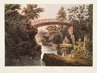 Umgebung von Paris, Brücke bei Bagatelle, Illustration aus Versailles, Paris und Saint Denis, veröffentlicht 1809