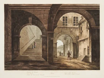 Innenraum des Châtelet, Teil des Quais von Feraille, Illustration aus Versailles, Paris und Saint Denis, veröffentlicht 1809