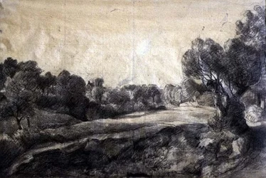 Ein Tal, ca. 1805 (Schwarze Kreide auf braunem Papier)