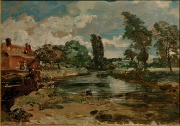 Die Flatford-Mühle von der Schleuse aus gesehen
