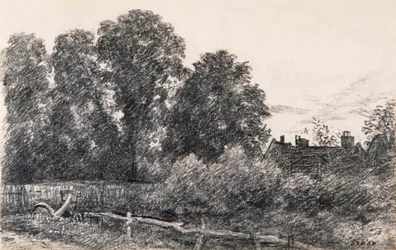 Landschaft mit Ulmen und einem Haus
