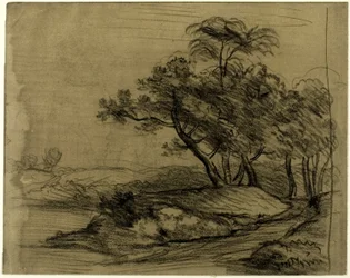 Flussufer mit Bäumen (recto); Viehherde unter Bäumen, mit eingefügter Skizze einer Landschaft (verso)