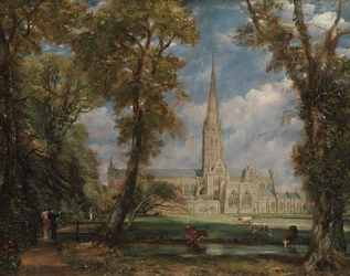 Kathedrale von Salisbury vom Bischofsgelände aus, ca. 1825