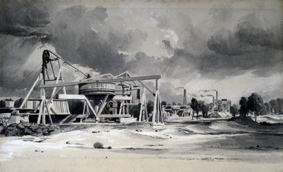 Förderturm und Pumpen am Kilsby Tunnel, Northamptonshire, 16. Juli 1837