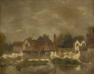 Schuppen und alte Häuser an der Yare, um 1803