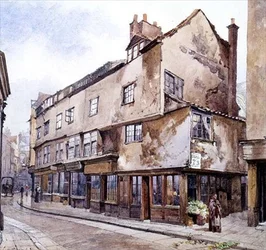Cloth Fair, Smithfield, mit Blumenverkäufer, Februar 1884