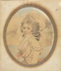 Junge Dame mit rosa Schleife auf dem Mieder