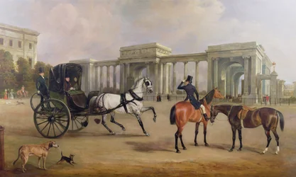 Mr. Massey Stanley mit Cabriolet und Pferden am Hyde Park Corner, 1833