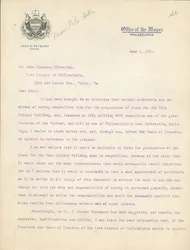 Brief von Bürgermeister John Reyburn an Bibliothekar John Thomson zur Genehmigung von Horace Trumbauer als Architekt des Hauptbibliotheksgebäudes, 1. Juni