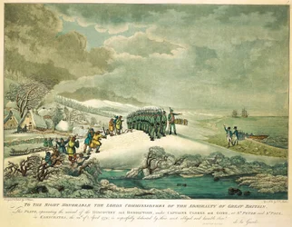 Den hochverehrten Lords Kommissaren der Admiralität von Großbritannien, diese Platte darstellend die Ankunft der 