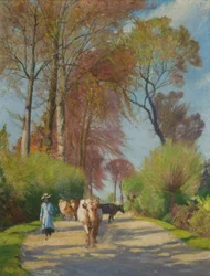 Landstraße mit Figur und Kuh