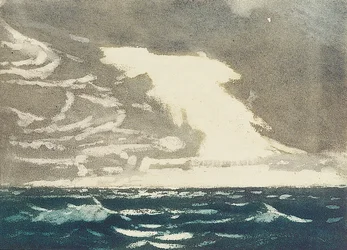 Meereslandschaft - grünes Meer und stürmischer blau-grauer Himmel 2, 20. Jahrhundert (Farb-Aquatinta)