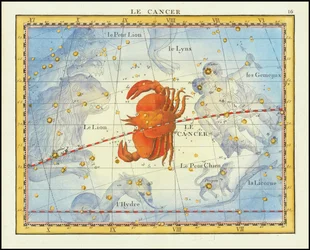 1776 Karte des Sternbilds Krebs und benachbarter Sternbilder, aus Fortins Atlas Celeste de Flamsteed
