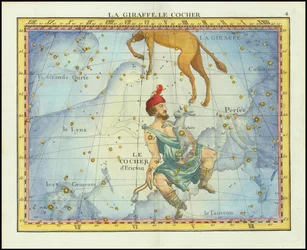 1776 Sternkarte der Sternbilder Camelopardal & Auriga und benachbarte Sternbilder, aus Fortins Atlas Celeste de Flamsteed