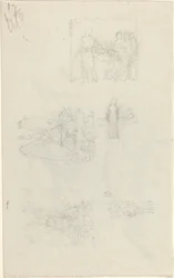 Studien eines Krankenbetts und Dekorationen für die Fassade des Buckingham Palace (recto und verso)