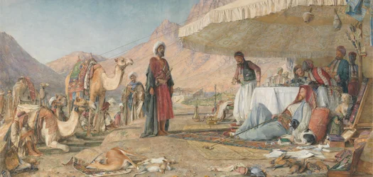 Ein Frankencamp in der Wüste des Berges Sinai. 1842 - Das Kloster St. Katharina in der Ferne