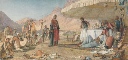 Ein Frankenzeltlager in der Wüste des Sinai. 1842 - Das Kloster St. Katharina in der Ferne