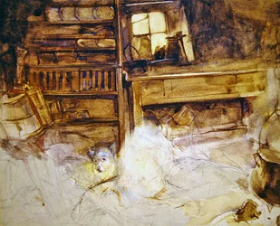 Ein Terrier in einer Hütte im Hochland
