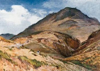 Die Akropolis von Mykene von Südwesten, mit dem Berg Elias