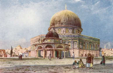 Der Felsendom (Moschee von Omar), mit der Kuppel der Kette (Kubbet es Silseleh) im Vordergrund