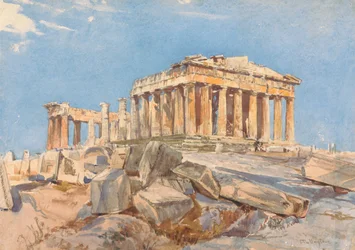 Das Parthenon vom Nordende des östlichen Portikus der Propyläen, Abendlicht