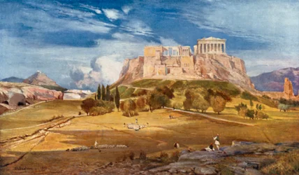 Das westliche Ende der Akropolis, gesehen von unterhalb des Pnyx