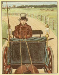 Junge fährt ein Pferd und Wagen
