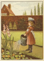 Mädchen gießt den Garten