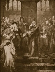König Richard II. übergibt die Krone an seinen Cousin Bolingbroke, Illustration aus 