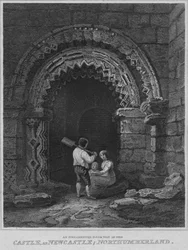 Ein verziertes Türportal im Schloss, in Newcastle, Northumberland, 1814