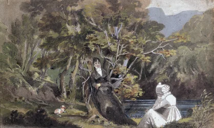 Paar mit einem Spaniel