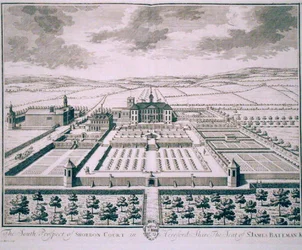 Südansicht von Shobdon Court, Herefordshire, der Sitz von Sir James Bateman (Gravur)