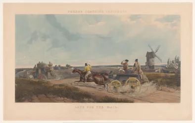 Zwei beladene Kutschen auf einem Landweg