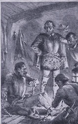 Santiago wurde vorausgeschickt, um zu erkunden, lief auf Grund und wurde zerstört, Newnes Pictorial Knowledge