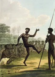 Der Tanz, Aborigines aus New South Wales, graviert von Matthew Dubourg, veröffentlicht 1813