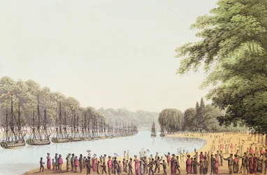 Die Flotte auf dem Serpentine River, graviert von Matthew Dubourg (fl.1813-20) 1814