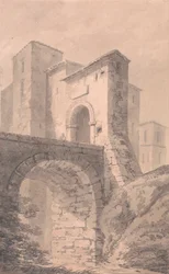 Tor zu einer Burg: über eine Brücke erreichbar