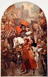 Band marschiert zur Unterstützung von Edward IV. in der Schlacht von Barnet