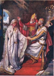Die Hochzeit von König Artus und Königin Guinevere, Illustration zu „Kindergeschichten nach Tennyson“ von Nora Chesson