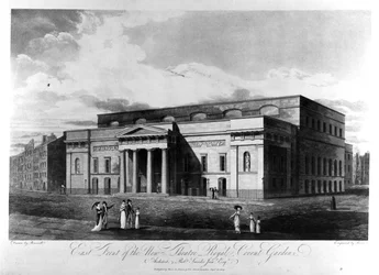 Ostfassade des neuen Royal Theatre, Covent Garden, graviert von Richard Reeve, 1809