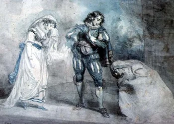 Pierre du Terrail, Chevalier de Bayard (1476-1524) mit der Witwe und ihrer Tochter