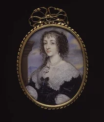 Nr. 3862 Königin Henrietta Maria, Ehefrau von König Karl I., ca. 1640 (Pergament auf Spielkarte)