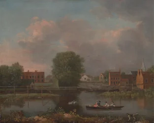 Flusslandschaft, möglicherweise eine Ansicht vom Westende der Rochester Bridge