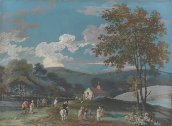 Eine Landkirche zwischen Hügeln