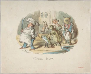 Küchenpersonal (recto); Berglandschaft mit Wanderer (verso)