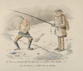 Der Hecht ist ein gefräßiger Fisch und beißt im Winter bereitwillig - Alter Herr, 1830-64