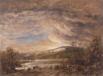Eine Flusslandschaft, Sonnenuntergang